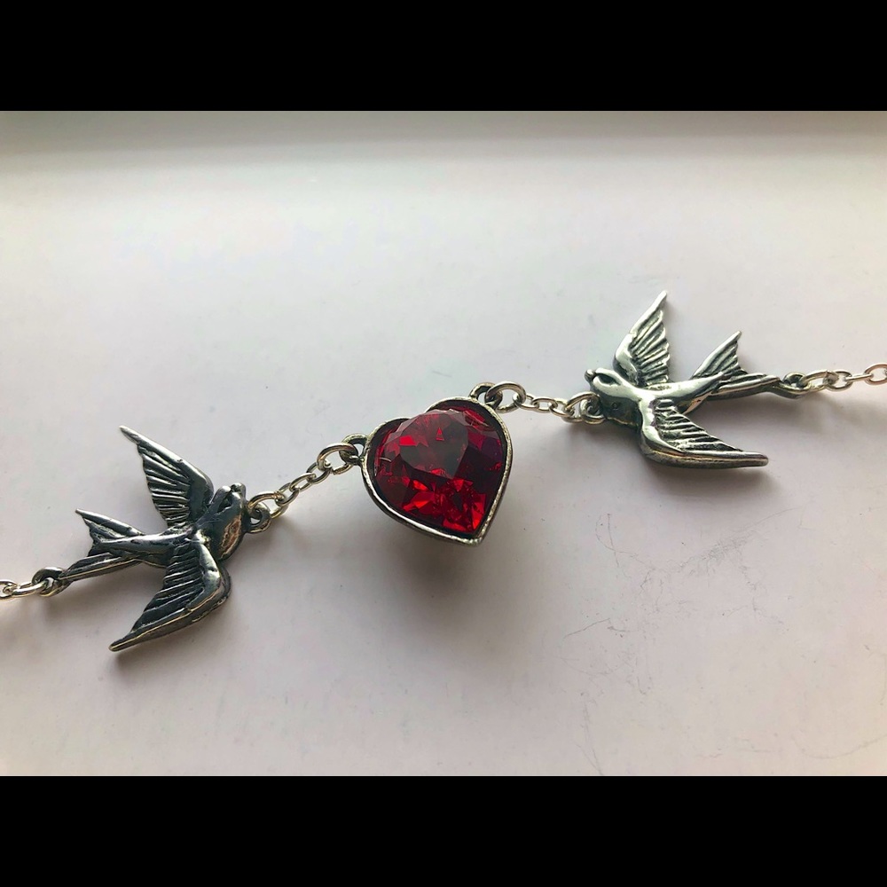 Silver Necklace with Ruby Heart Gemstone